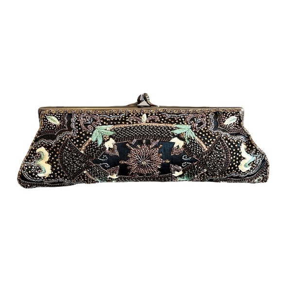 Moyna Couture Black Satin, Hand-Beaded, Multicolored Swarovski Crystal Clutch - Picture 3 of 8